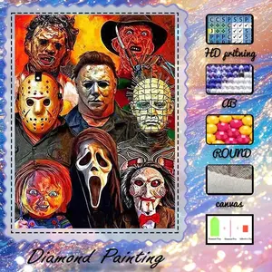 DIY 5D Flocking Cloth Diamond Painting Kit, AB Drill, Fairy Dust Drill, Crystal Drill, Horror Characters, Mask, Bloody Diamond Embroidery, Special Craft Diamond Art Set, Wall Decor, Gift for Family, Loved Ones, Friends, Canvas