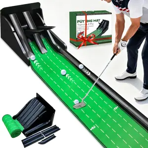 Golf Putting Mat, Automatic Ball Return with 4  Flipping Tracks & 2-Player Mode, Professional Non-Slip Practice Putting Green Mat for Indoor Golf , Improve Putting Skills