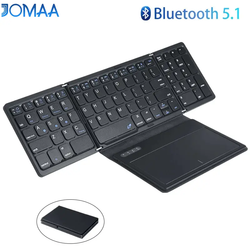 JOMAA Bluetooth Keyboard Foldable with Touchpad Wireless Folding Keyboard Travel Office Rechargeable Pocket Keyboard for Mac, iOS