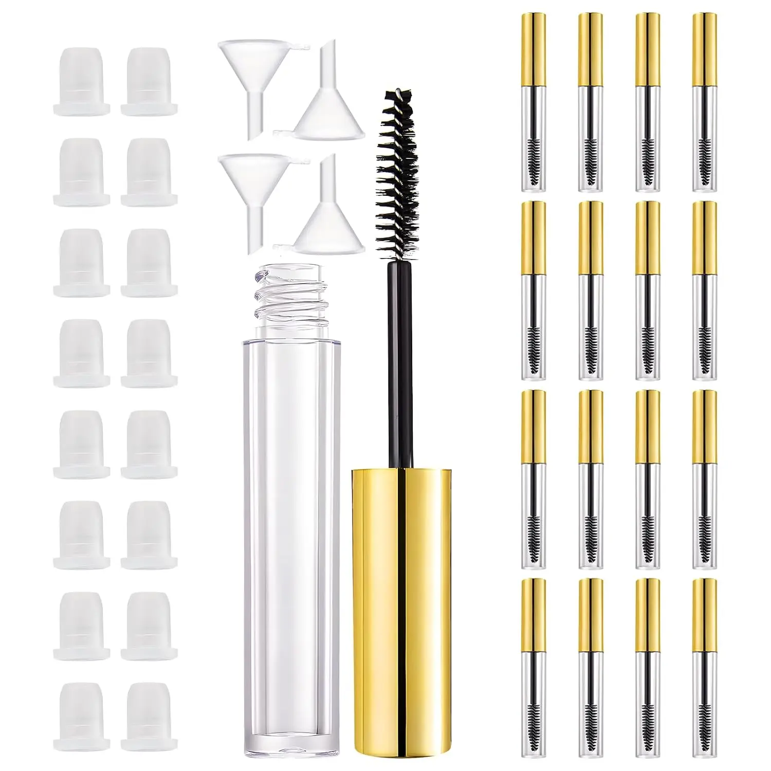 16-Pack 10ml Empty Mascara Tube Cosmetic Kit with Brush Wand, Funnels & Secure Lid, Leakproof Refillable Storage Bottles for Eyelash Serum, Portable Travel Containers for Makeup Artists