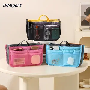 Purse Organizer Insert with Top Handle, Multi Pocket Mesh Tote Bag Organizer with Zipper, Lightweight Oxford Cloth Handbag Insert Liner for Cosmetics Phone Travel Work Daily Use