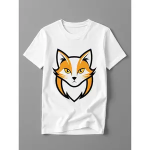 Retro White Fox Face Tee for Men – Regular Fit Crew Neck, Perfect for Casual Wear