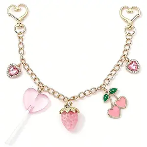 Handbag Pendant Chain, Bag Strap Extender, Strawberry Cherry Lollipop Charm Keychain, Pants Decoration, Fashion Accessory