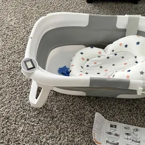 Collapsible Baby Bathtub | Real-Time Temp Monitor, Floating Cushion, Foldable Travel Tub for Newborns & Toddlers