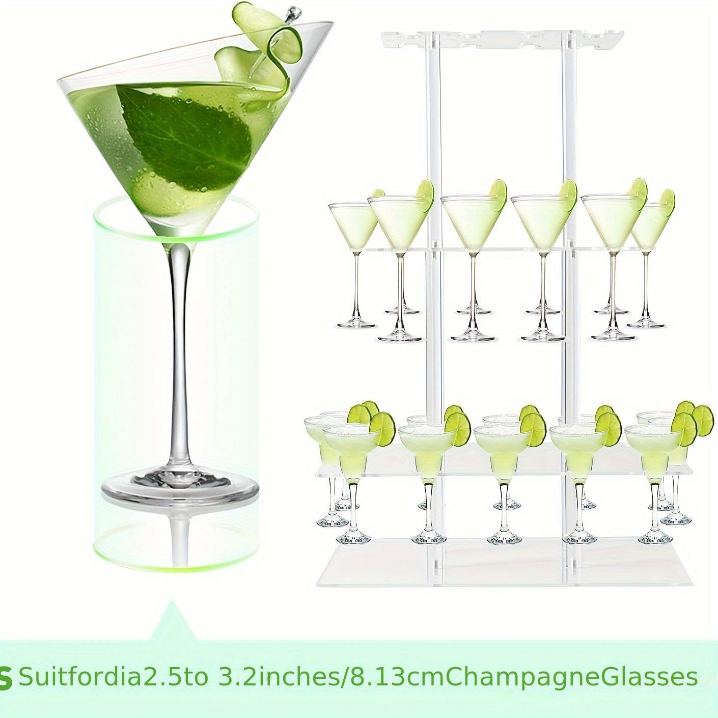 ADISEN 3 Tier Acrylic Champagne Holder 2 Tier Acrylic Champagne Flute Holder Stand for Party with 10 Slots, Countertop Champagne Glass Holder Stand Champagne Tower, Rectangle Acrylic Champagne Display Rack Stand 16.93×9.06×1.97 inch