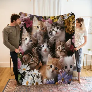 1 Cozy Cat Print Fleece Blanket - All-Season Soft, Warm, Throw with Vibrant Kitten Design for Sofa, Office, Bedroom - Machine Washable, Tear-Resistant, Ideal Travel & Gift Decor Piece air conditioner blanket