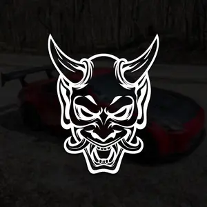 JDM Oni Demon Mask Vinyl Decal | Japanese Text Banner Exhaust Ninja Street Racing Turbo Funny Drift Decal Meme Hannya