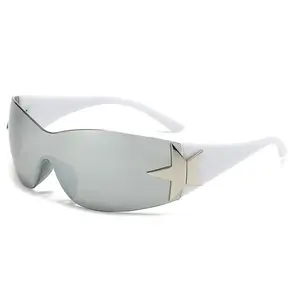 Y2K Rimless Punk Wrap Around Sunglasses - One Piece Shades Light Protection for Unisex Sports Outdoor