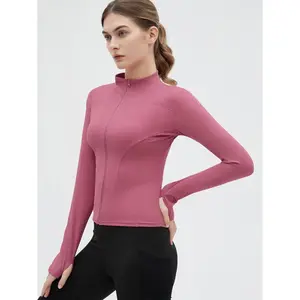 Women's Slim-fit Thumb Holes Zip Up Sports Jacket Sporty Long Sleeve Stand Collar Outerwear for Tennis Pickleball Indoor Outdoor Wear