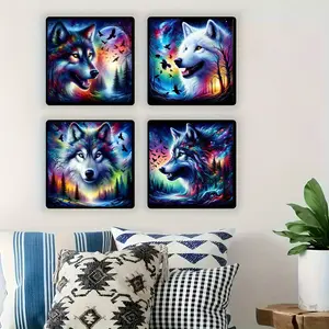 4pcs Wolf Pattern Diamond Painting Kit, Adult Art Craft Set, DIY 5D Round Drill Home Decor, Beginner Friendly Wall Decoration