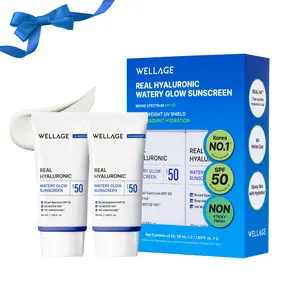 Wellage Real Hyaluronic Watery Glow Sunscreen 50ml (1.69 fl.oz) Double Pack | Hydrating Sunscreen, Lightweight, No White Cast, Hyaluronic Acid, Korean Skincare
