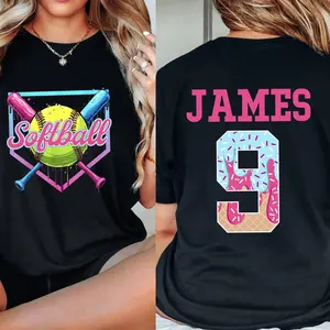 Personalized Softball Drip Mom TShirt, Gift For Mom, Ice Cream Drip Tee