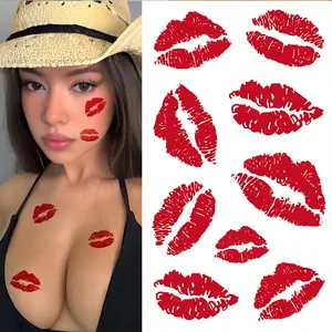 1pc Sexy Red Lip Print Waterproof Temporary Tattoo Sticker Lip Tattoo Stickers Body Art Fake Tattoo Suitable For Both Men And Women Durable And Easy To Use Can Be Applied To The Face Chest Arms Waist Abdomen Legs Suitable For Holiday Parties