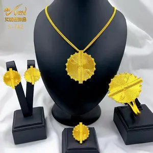 New Dubai African 24K Gold Color Jewelry Set for Women Party Gifts Wedding Accessories Necklace Ring Bangle Earrings Sets