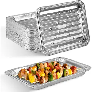 Disposable  Foil Broiler Pan (10 Pack) for Oven - Durable Broiling Drip Trays with Ribbed Bottom Surface for BBQ Grill-Like Texture - 13x9 Inch Pans