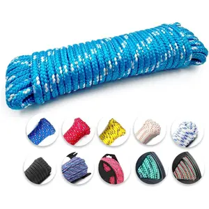 Braided Polypropylene Rope 16-Strand Lightweight Floating Utility Rope for Camping Marine Flag Pole Indoor and Outdoor Use (Blue/White, 1/4in X 35FT)