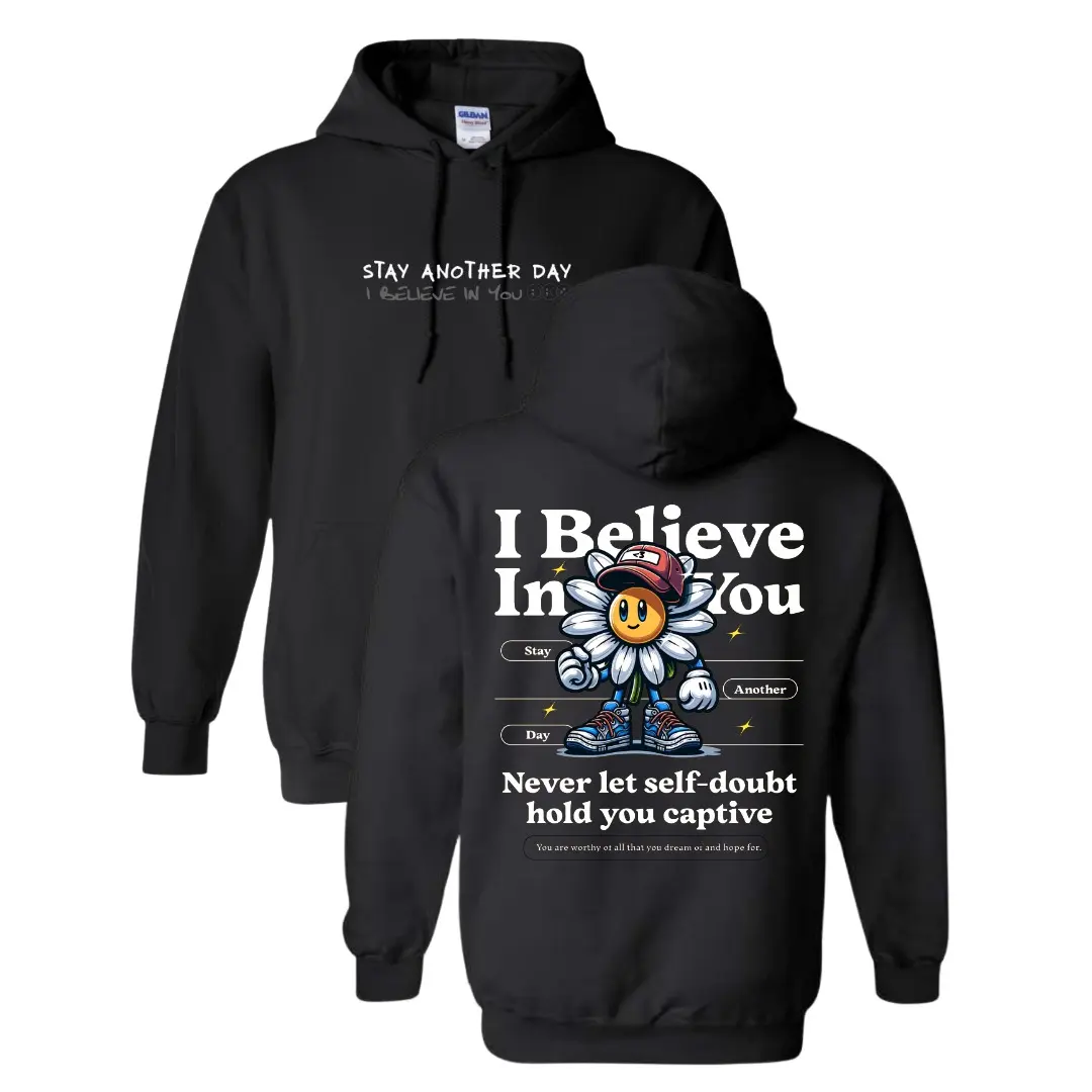 Stay Another Day Men's Casual Long-Sleeve Unisex Hoodie - Menswear Tops Sweatshirts for Mental Health Awareness, Support, Encouragement