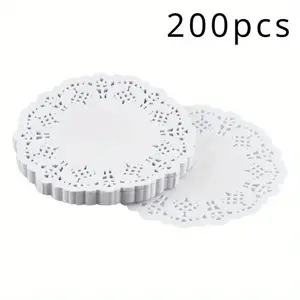 200Pcs Round Mat Paper Doily Lace Brim Cupcake Pad for Fried Food Dessert Cookies Party Wedding Table Decor Biscuit Cake Pad