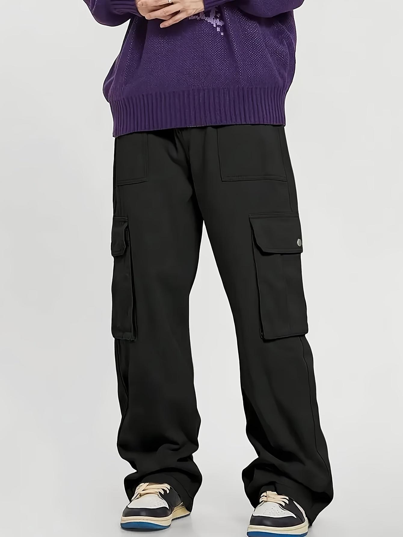 Men’s solid-color cargo pants with flap pockets, multifunctional workwear trousers—durable, casual, and comfortable for everyday wear; casual street-style long pants; fashionable men’s long pants suitable for all seasons.