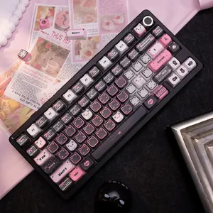 Lace Kitty Cute Cat Head PBT Keycap Set, 130 Keys, Cat Profile, Dye-Sublimation, Kawaii Girly DIY Design, Compatible with 60-108 Cross Stem Mechanical Keyboards, Keyboard Decoration, Esports Gaming, Desktop Modification, Computer Peripheral Accessories