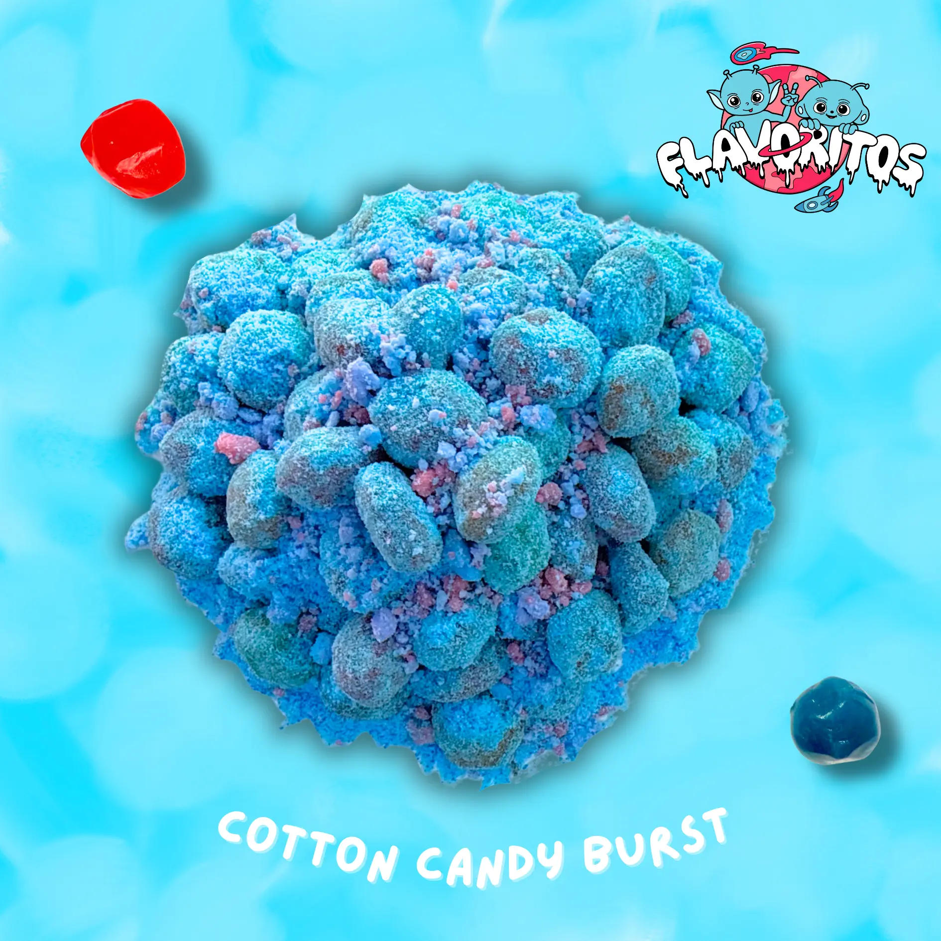 Flavoritos Cotton Candy Burst Flavored Candies - Sweet, Airy Corn-Based Chewy Gummies, Ambient Snack with 12-Month Shelf Life