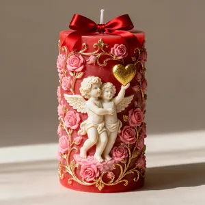 Romantic Valentine's Day Gift Candle Making Silicone Mold, Dual Angels & Rose Embossed Aromatherapy Wax Mold, DIY Craft Kit, Wax Melts