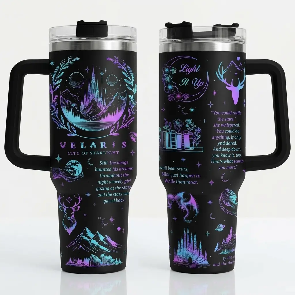 Velaris City of Starlight V3 Tumbler 40oz, Acotar Tumbler, Velaris Bookish Gift, Handle Stainless Steel Tumbler 40oz,