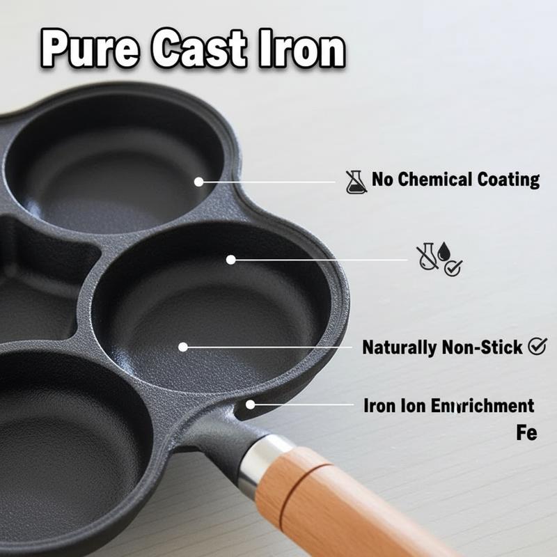 6-Hole Cast Iron Frying Pan Non-Toxic Naturally Non-Stick Fits All Stoves for Eggs Mini Burgers Pancakes Safe Everyday Use Easy Cleanup
