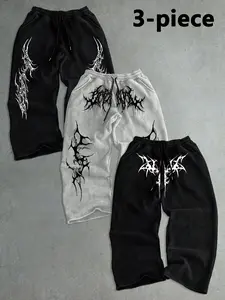 Men's Elastic Waist Drawstring Print Pants Set, Comfortable Fashion Casual Sweatpants, Suitable for All Seasons, Sports, Fitness, Commuting, Parties