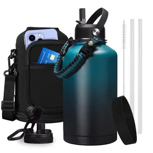 Stainless Steel Water Bottles 32/40/64/128oz - Cold-48h Hot-24h Insulated Gallon Water Bottle with Straw & Auto Spout Lid, Metal Thermo Flask Reusable Gym Waterbottle Jug