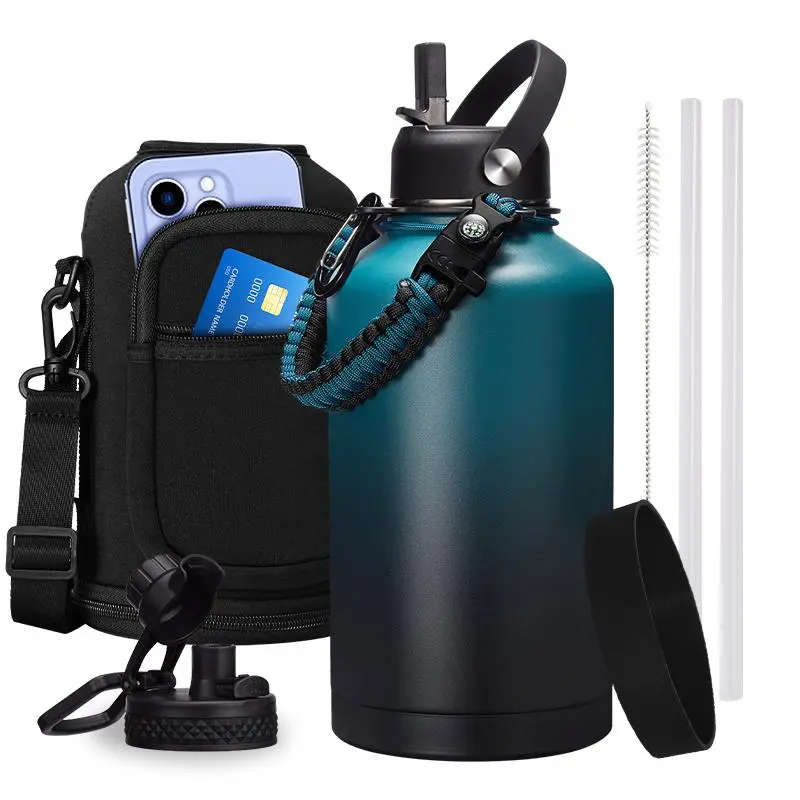 Stainless Steel Water Bottles 32/40/64/128oz - Cold-48h Hot-24h Insulated Gallon Water Bottle with Straw & Auto Spout Lid, Metal Thermo Flask Reusable Gym Waterbottle Jug