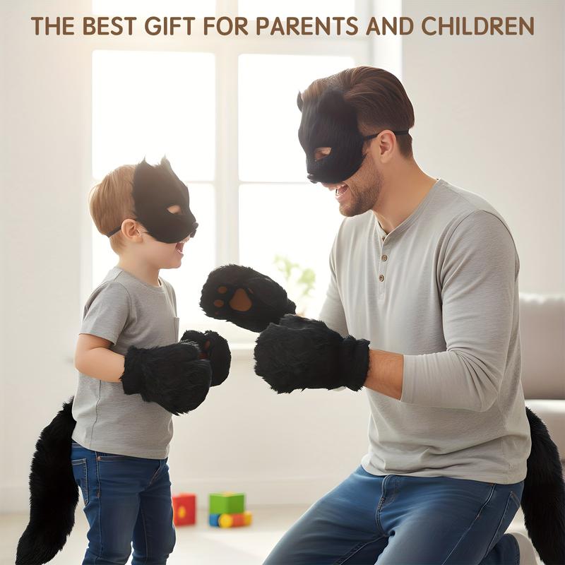 Faux Fur Fox Costume Set, 4Pcs Plush Mask Fluffy Claw Gloves & Tail Perfect for Halloween Christmas and Costume Parties Ideal Gift for Children halloween  boutique