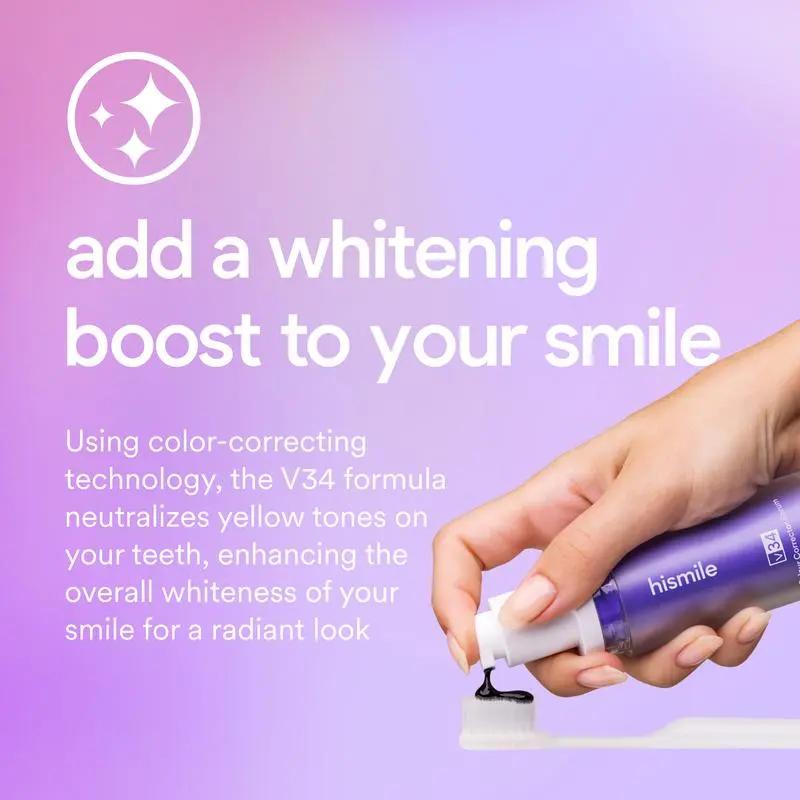 Hismile v34 Colour Corrector - Tooth Stain Concealer, Teeth Brightening Booster, Purple Toothpaste, Colour Correcting,Daily Dental Care