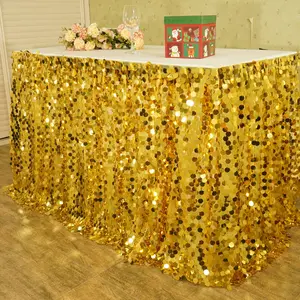 Glitz Happy 9FT 18mm Large Sequin Table Skirt Sparkly Glitter Anti Shedding Washable Mesh Fabric Decor For Event Planner Wedding Birthday Party Home Table Decoration