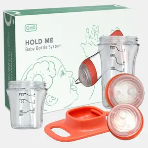 Griö Hold Me Baby Bottle System for Independent Feeding Baby Bottle, each kit includes 8 oz and 4 oz bottle, and 1 set of RF and SF nipples newborn bottles
