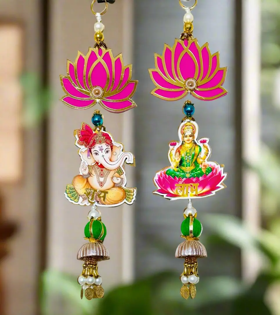 Ganesh-Laxmi Latkan Decor, 14-in Hangable Religious Home Ornament, Entryway Doorway Hanging, Wall Hanging Ornament