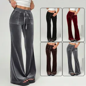 Women Lounge Pants for Home Daily Errands Casual Commute Weekend Wear| High Waist Velvet Flare Soft Stretchy Comfortable Wide Leg Pants with Pockets