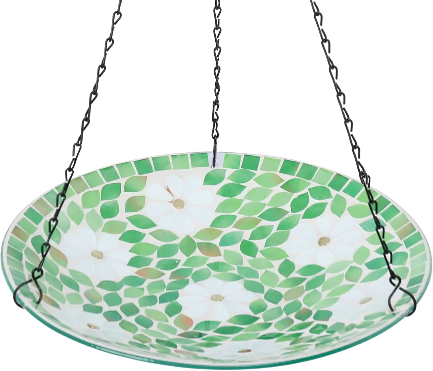 Hanging Bird Bath, Glass Mosaic Bird Baths for Outdoors Birdfeeder with 21 inch Rust-Proof Chain for Garden Yard Decor
