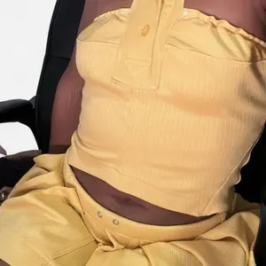 Yellow Handmade Tennis Set - Stylish Crop Top & Pleated Skirt for Active Wear