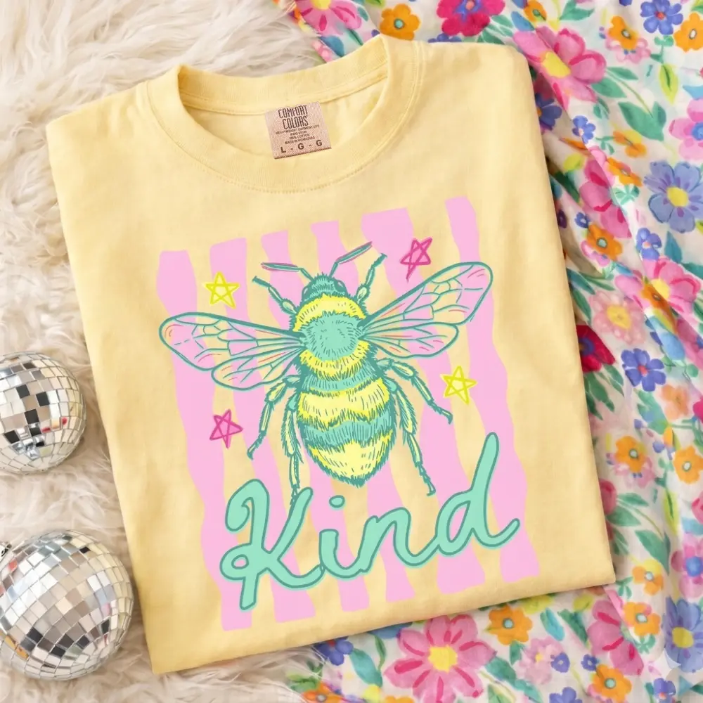 Comfort Colors Be Kind T Shirt, Kindness Striped Mental Health TShirt, Preppy Summer Bee T-Shirt, Everyday Women Positivity Graphic Tee Gift