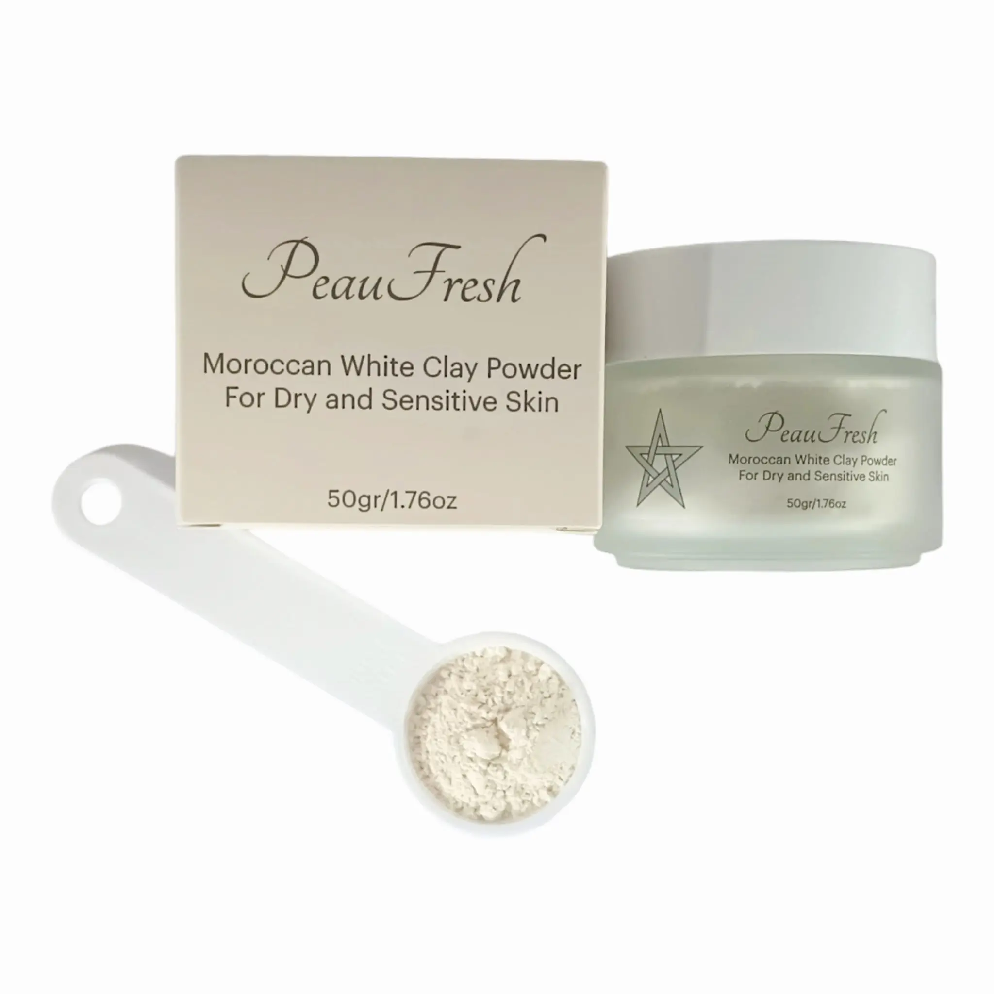 Moroccan White Clay Powder for Dry and Sensitive Skin, 50g. 100% Pure and Naturally Source from Atlas Mountains of Morocco. Cleansing Mask pore minimizing Skincare Argan