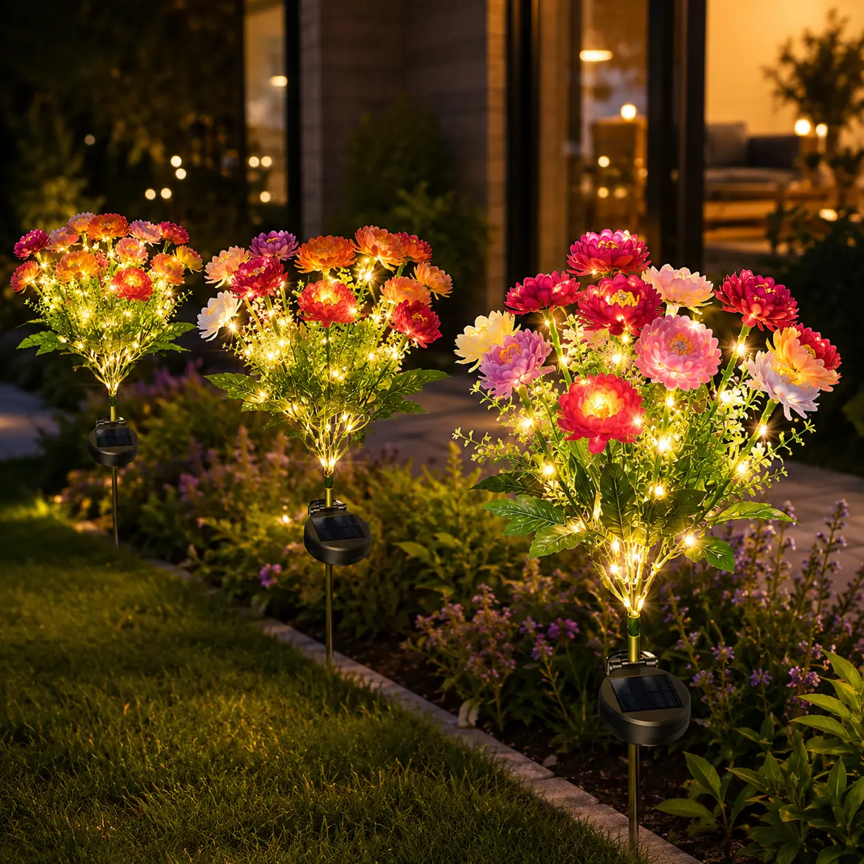 Solar Flower Garden Lights, Glowing Snow Lotus Solar Stake Lights, Waterproof Outdoor Decorative Lights for Yard, Patio, Lawn, Walkway & Garden Decor, Warm Romantic Gift, Water Resistant, Solar Landscape Lighting Decorative Lamps