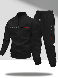 Men's 2-Piece Bird Graphic Print Bomber Jacket & Jogger Pants Set, Casual Outdoor Wear for Spring & Autumn Seasons