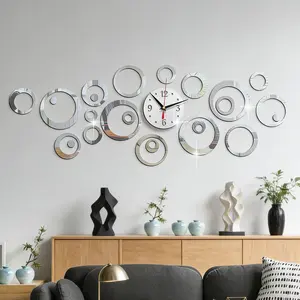 36PC， Silver hollow circular acrylic mirror wall sticker, suitable for home decoration, living room, bathroom, bedroom background wall decoration, home decoration lintel decoration, DIY detachable wall sticker