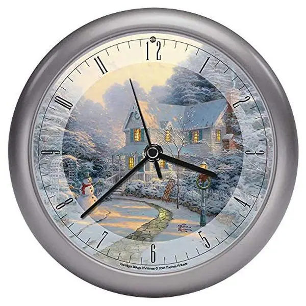 Christmas Carol Sound Clock, 8 Inch Silver Decorative Wall & Table Clock with Hourly Holiday Music, Smart Light Sensor, Battery Operated