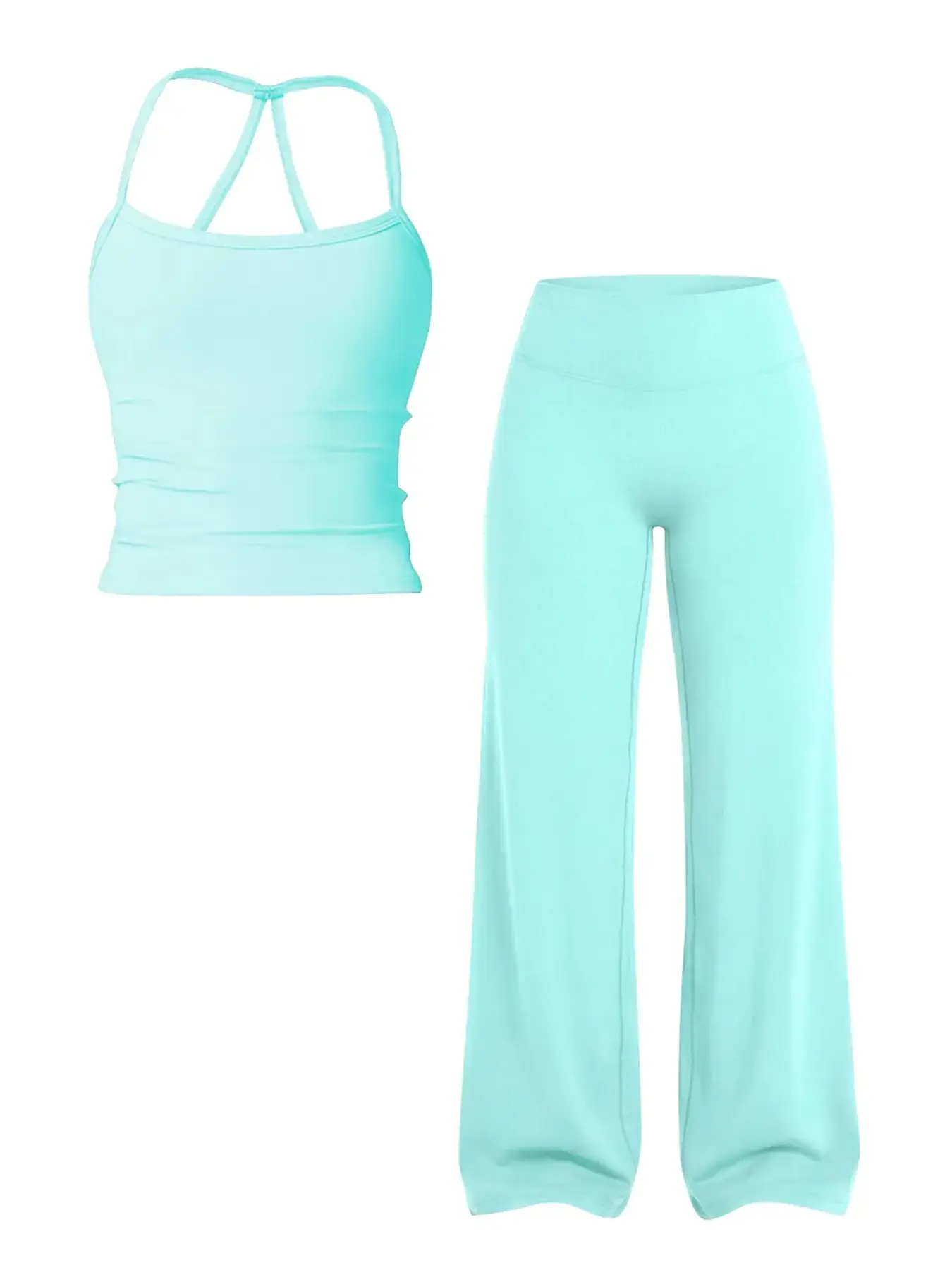 Women's Solid Color Sporty Tank Top and Long Pants Set, Summer Comfortable Yoga, Casual Slim-Fit Mid-Waist Clothing Set, Activewear Set