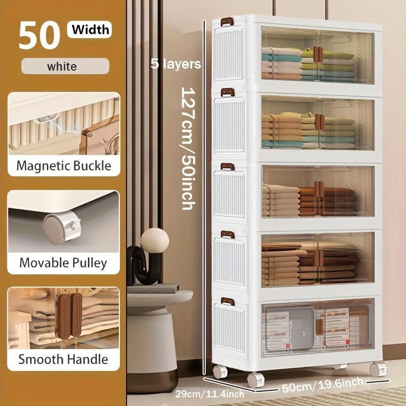 Collapsible Plastic Stackable Locker - 1-5 Layers, Large Capacity with Doors & Wheels, Easy Assembly, Space-Saving Indoor Storage Cupboard for Bedrooms, Kitchens