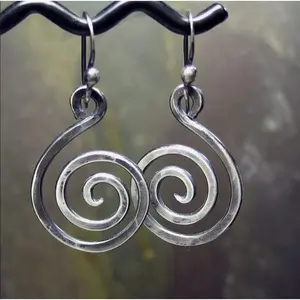 Vintage Geometric Alloy Spiral Hoop Earrings – Intricate Art Deco-Inspired Coiled Circle Dangle Jewelry, Handcrafted Retro Statement Earrings For Women, Unique Gift Idea For Boho & Retro Fashion Lovers