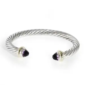 Pre-owned NY154586 David Yurman Yellow Gold And Sterling Silver Amethyst Cable Classic Bracelet