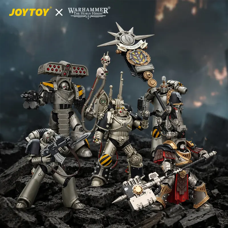 JOYTOY Warhammer "The Horus Heresy" 1/18 Action Figure Set Iron Warriors Command Squad Chosen with Legion Standard MKVI Tactical Sergeant Iron Warriors Warsmith with Graviton Crusher Hammer Iron Warriors Legion Praevian with Bolt Pistol